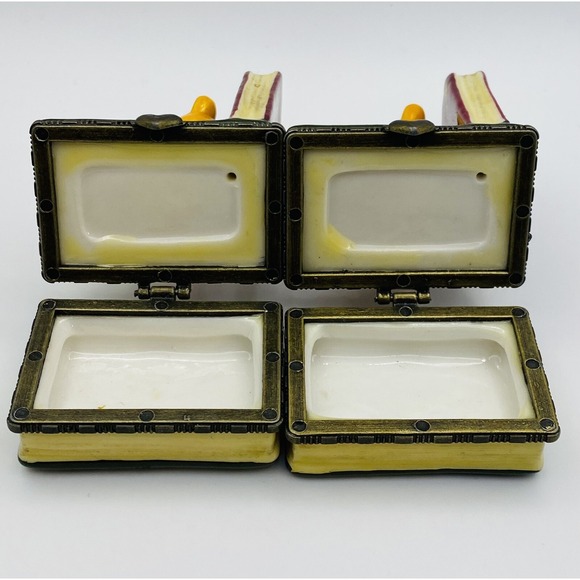 Vintage Teddy Bear Book End Treasure Trinket Boxes Mini Ceramic Hinged Lot of 2 - Picture 4 of 8